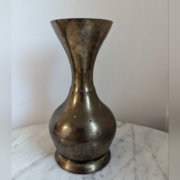 Vintage Mid Century Modern Brass Vase 6 Tall - Picture 5 of 6